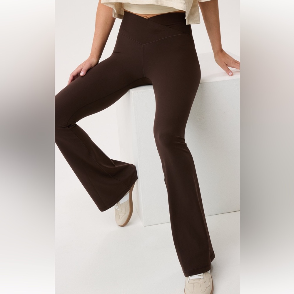 OFFLINE By Aerie Real Me High Waisted Crossover Flare Legging deep earth